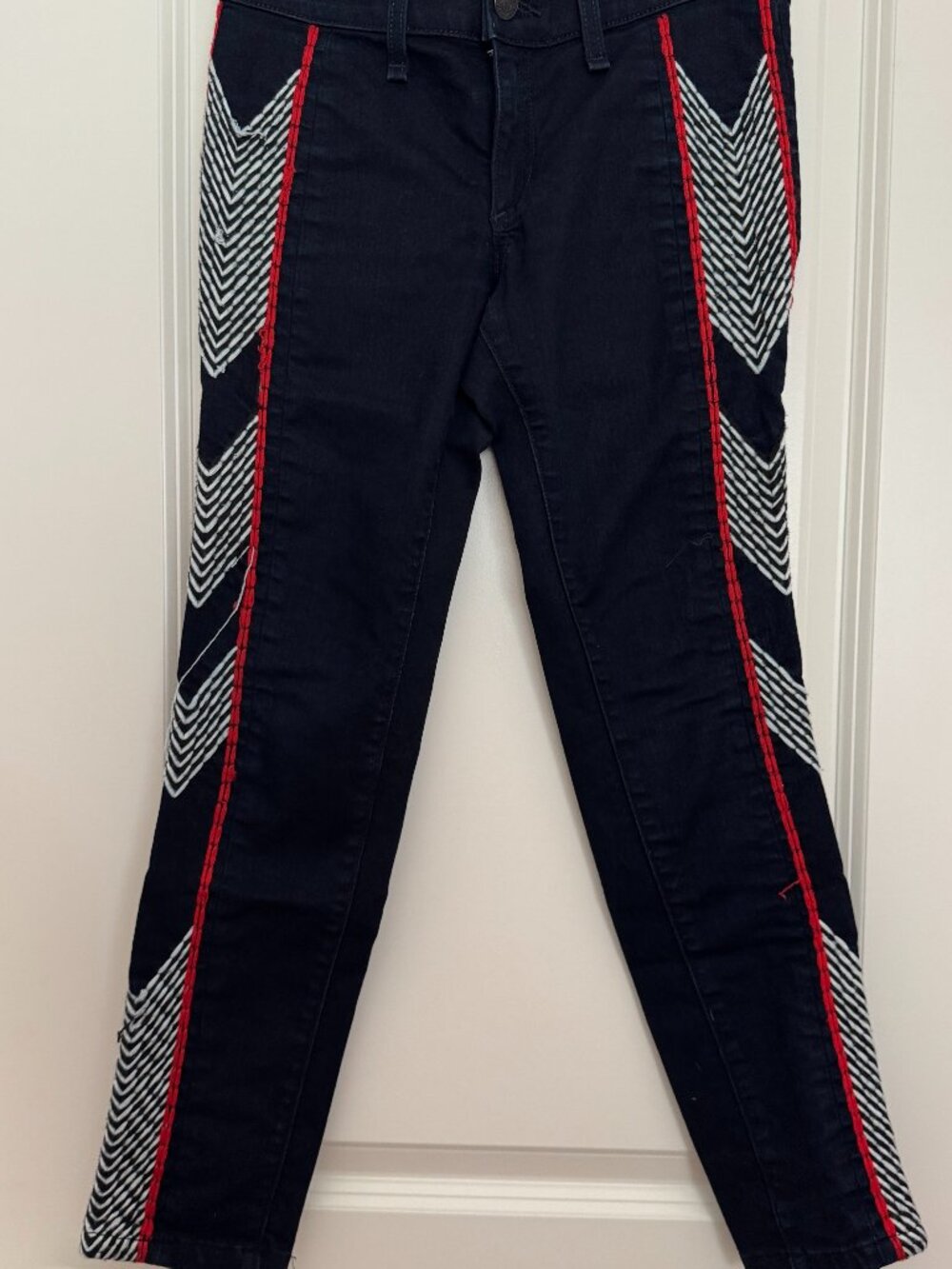 Rag & Bone Black Chevron Embroidered Skinny Jeans Sz 25